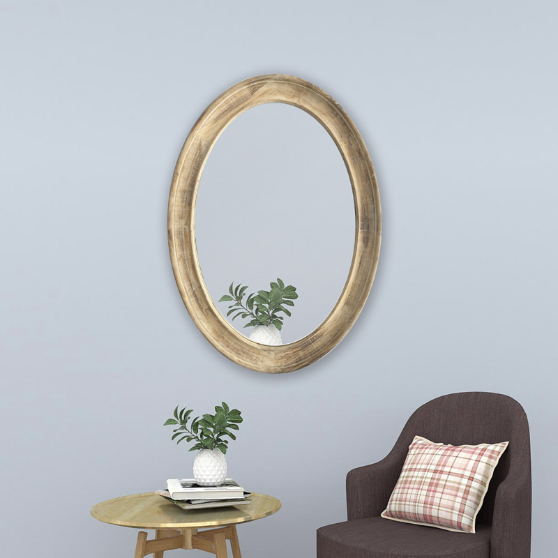 Rustic Washed White Oval Wood Mirror